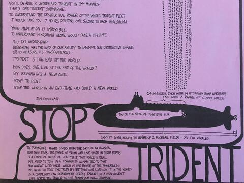 Flyer protesting construction of submarines armed with Trident nuclear missiles (detail). Coalition to Stop Trident Records.
