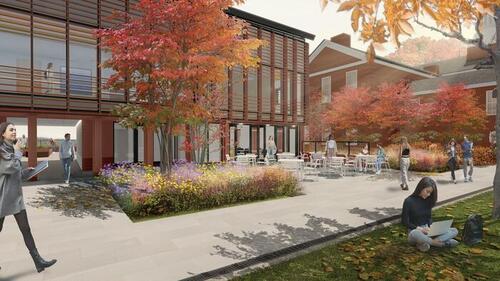 rendering of the Living Village's glass-enclosed community kitchen